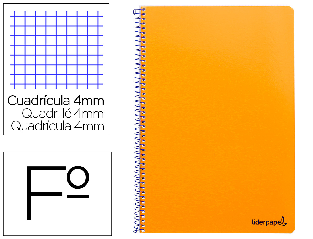 CUADERNO ESPIRAL LIDERPAPEL FOLIO SMART TAPA BLANDA 80H 60GR CUADRO 4MM CON MARGEN COLOR NARANJA