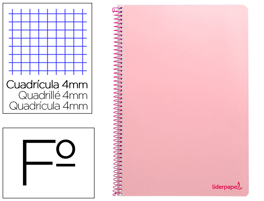 CUADERNO ESPIRAL LIDERPAPEL FOLIO SMART TAPA BLANDA 80H 60GR CUADRO 4MM CON MARGEN COLOR ROSA