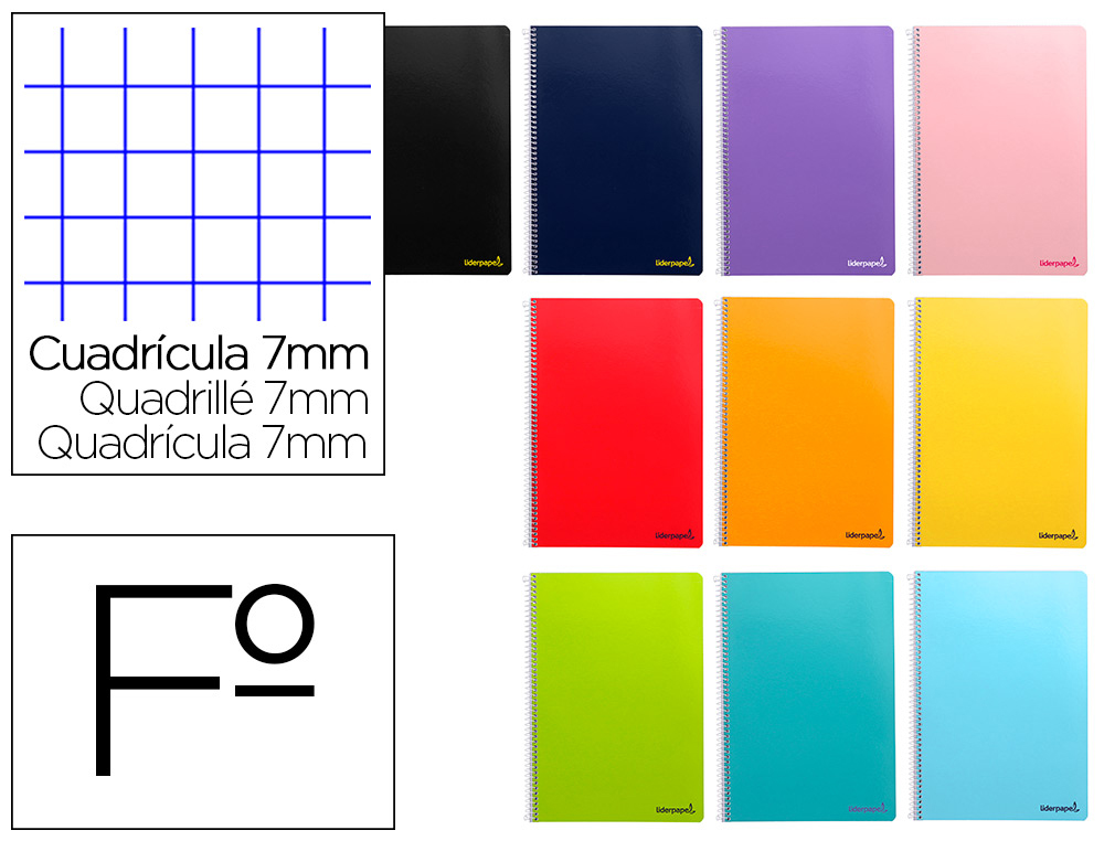 CUADERNO ESPIRAL LIDERPAPEL FOLIO SMART TAPA BLANDA 80H 60GR CUADRO 8MM CON MARGEN COLORES SURTIDOS