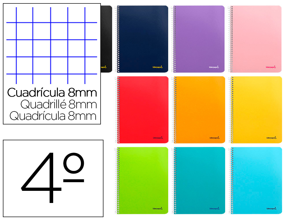 CUADERNO ESPIRAL LIDERPAPEL CUARTO SMART TAPA BLANDA 80H 60GR CUADRO 8MM CON MARGEN COLORES SURTIDOS