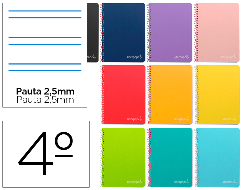 CUADERNO ESPIRAL LIDERPAPEL CUARTO WITTY TAPA DURA 80H 75GR PAUTA ESTRECHA 2,5MM CONMARGEN COLORES SURTIDOS