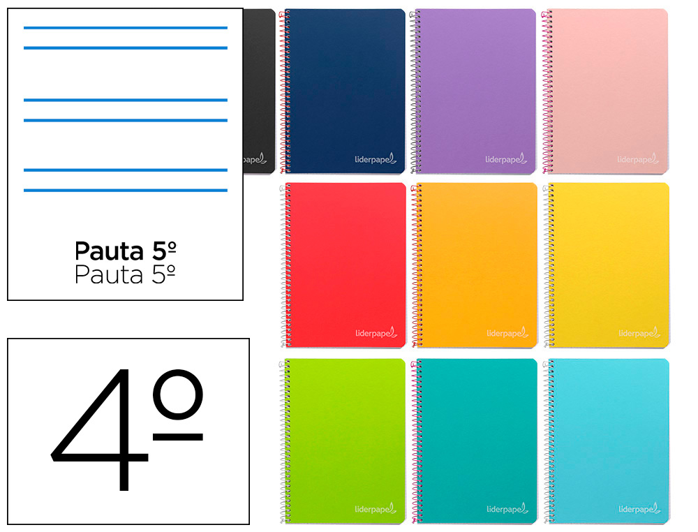 CUADERNO ESPIRAL LIDERPAPEL CUARTO WITTY TAPA DURA 80H 75GR RAYADO MONTESSORI 5 MM COLORES SURTIDOS