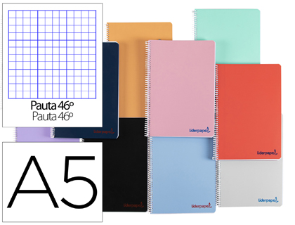 CUADERNO ESPIRAL LIDERPAPEL A5 WONDER TAPA PLASTICO 80H 90G RAYADO N46 COLORES SURTIDOS