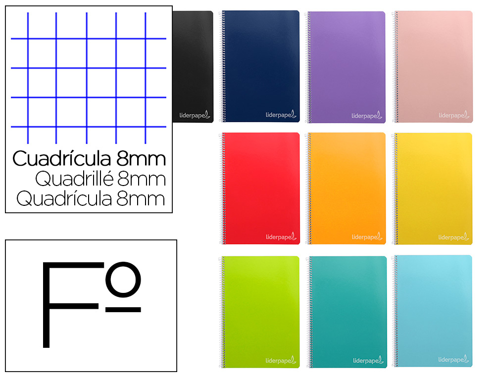 CUADERNO ESPIRAL LIDERPAPEL FOLIO WITTY TAPA DURA 80H 75GR CUADRO 8MM CON MARGEN COLORES SURTIDOS