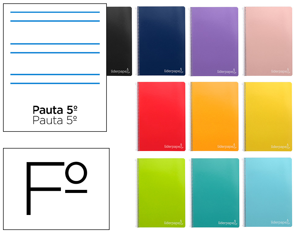 CUADERNO ESPIRAL LIDERPAPEL FOLIO WITTY TAPA DURA 80H 75GR RAYADO MONTESSORI 5MM COLORES SURTIDOS