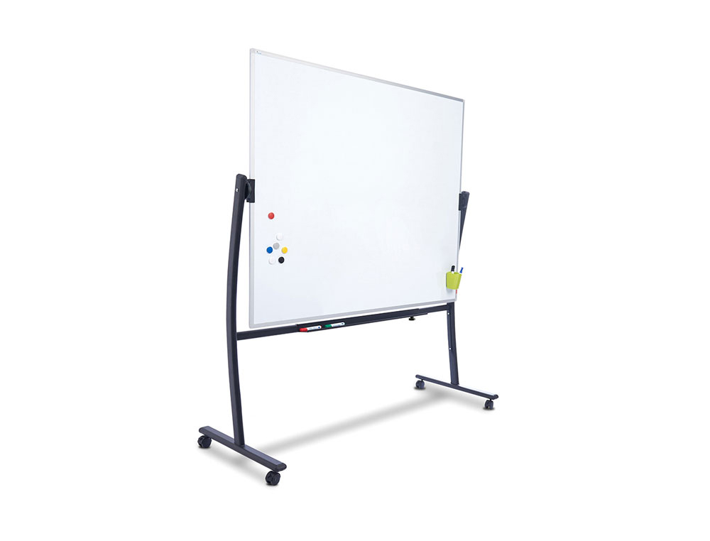 PIZARRA BLANCA ROCADA LACADA MAGNETICA CON SOPORTE VOLTEABLE DOBLE CARA 90X120 CM