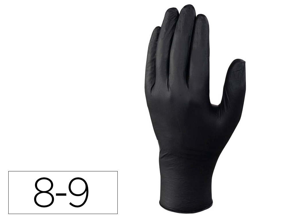 GUANTES DELTAPLUS DE NITRILO DESECHABLE NEGRO CAJA DE 100 UNIDADES TALLA 8-9