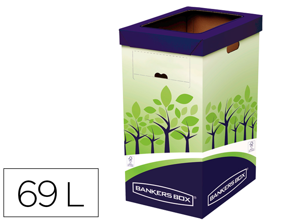 CONTENEDOR PAPELERA RECICLAJE FELLOWES CARTON DOBLE 100% RECICLADO MONTAJE MANUAL ENTRADA SUPERIOR 69 LITROS
