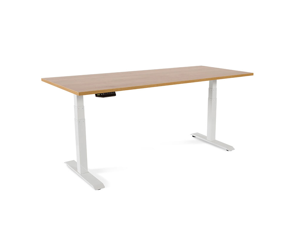 MESA ROCADA REGULABLE EN ALTURA ELECTRICAMENTE HASTA 129 CM ESTRUCTURA DE ACERO TABLERO 180 CM COLOR ROBLE