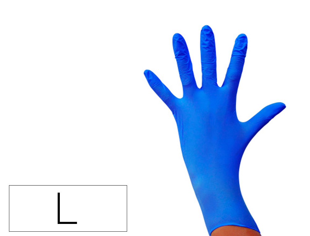 GUANTES DE NITRILO DESECHABLE SENSITIVE SIN POLVO TALLA L GRANDE COLOR AZUL CAJA DE 100 UNIDADES