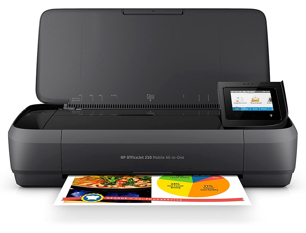 EQUIPO MULTIFUNCION PORTATIL HP OFFICEJET 250 WIFI 4800X1200 TINTA 10 PPM NEGRO 7 COLOR PPM ESCANER COPIADORA