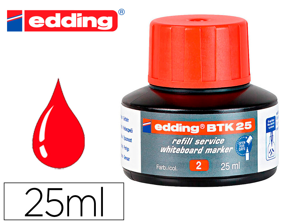 TINTA ROTULADOR EDDING PIZARRA BLANCA BTK-25 COLOR ROJO BOTE 25 ML