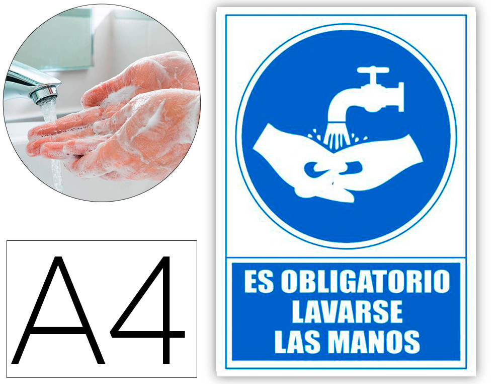 PICTOGRAMA ARCHIVO 2000 OBLIGATORIO LAVARSE LAS MANOS PVC COLOR AZUL 210X297 MM