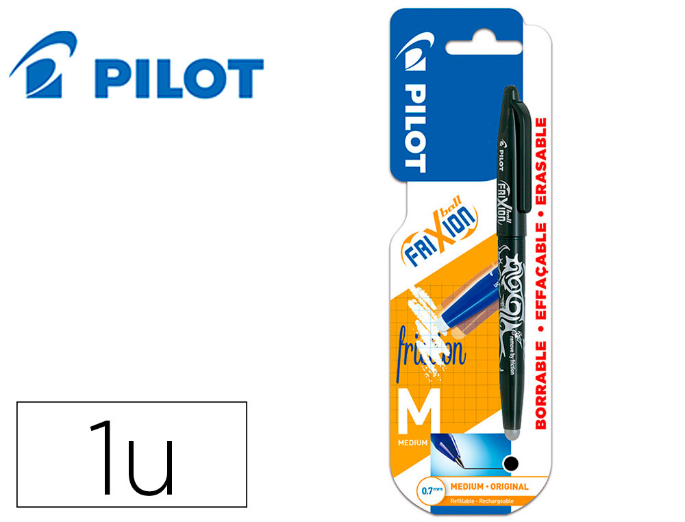 BOLIGRAFO PILOT FRIXION BALL BORRABLE 0,7 MM PUNTA MEDIA NEGRO EN BLISTER