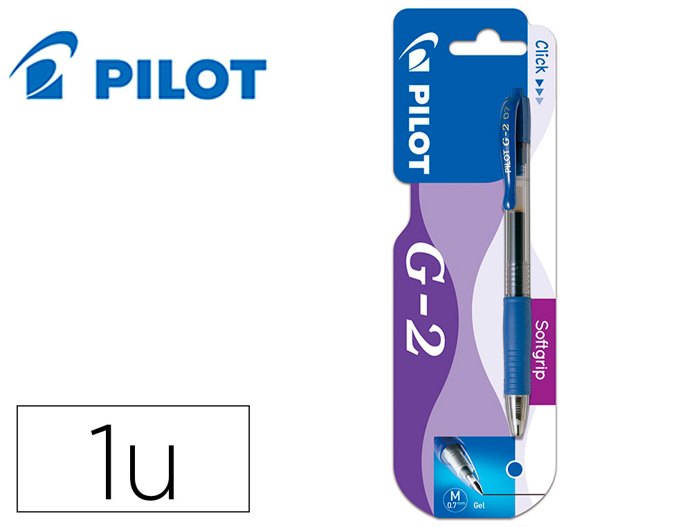BOLIGRAFO PILOT G-2 AZUL TINTA GEL RETRACTIL SUJECION DE CAUCHO EN BLISTER