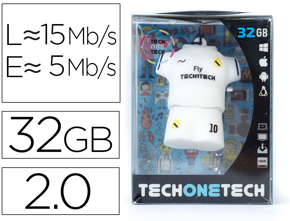MEMORIA USB TECH ON TECH EQUIPACION FUTBOL MERENGUE 32 GB