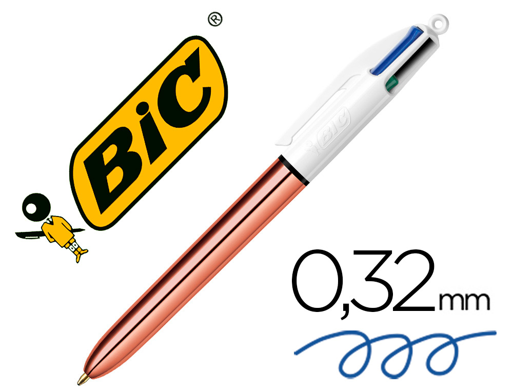 BOLIGRAFO BIC CUATRO COLORES SHINE ORO ROSA PUNTA DE 1 MM
