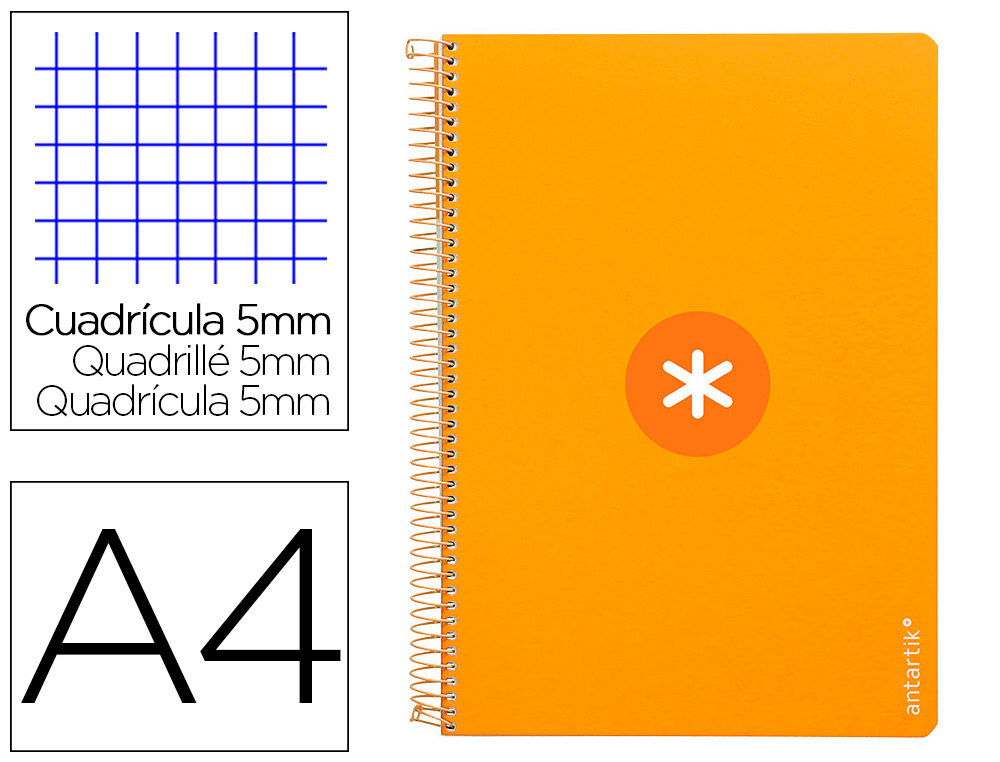 CUADERNO ESPIRAL ANTARTIK A4 MICRO TAPA DURA 80H 100GR CUADRO 5MM SIN BANDA4 TALADROS COLOR MOSTAZA