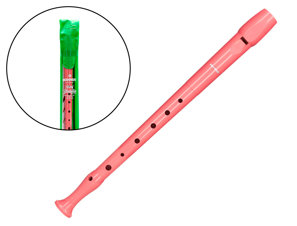 FLAUTA HOHNER 9508 COLOR CORAL FUNDA VERDE Y TRANSPARENTE