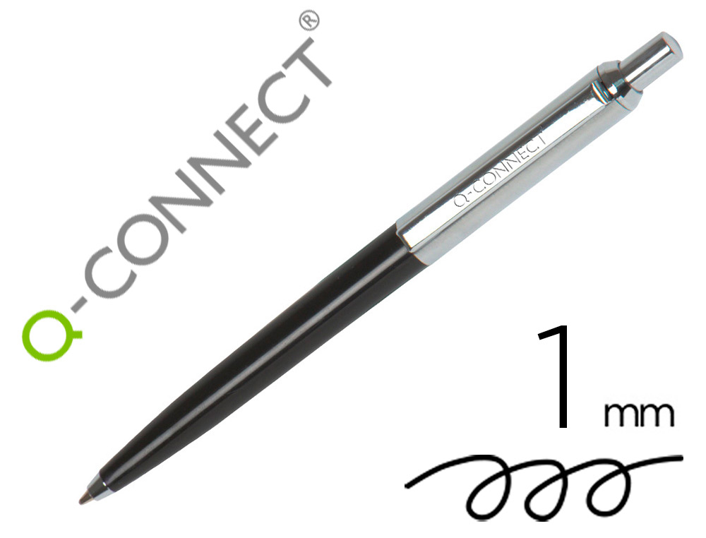 BOLIGRAFO Q-CONNECT PREMIUM METALICO RETRACTIL CON CLIP COLOR NEGRO PUNTA 1 MM