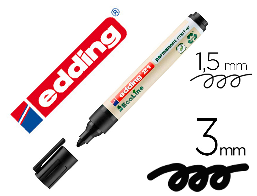 ROTULADOR EDDING 21 MARCADOR PERMANENTE ECOLINE 90% RECICLADO COLOR NEGRO PUNTA REDONDA 1,5-3 MM RECARGABLE