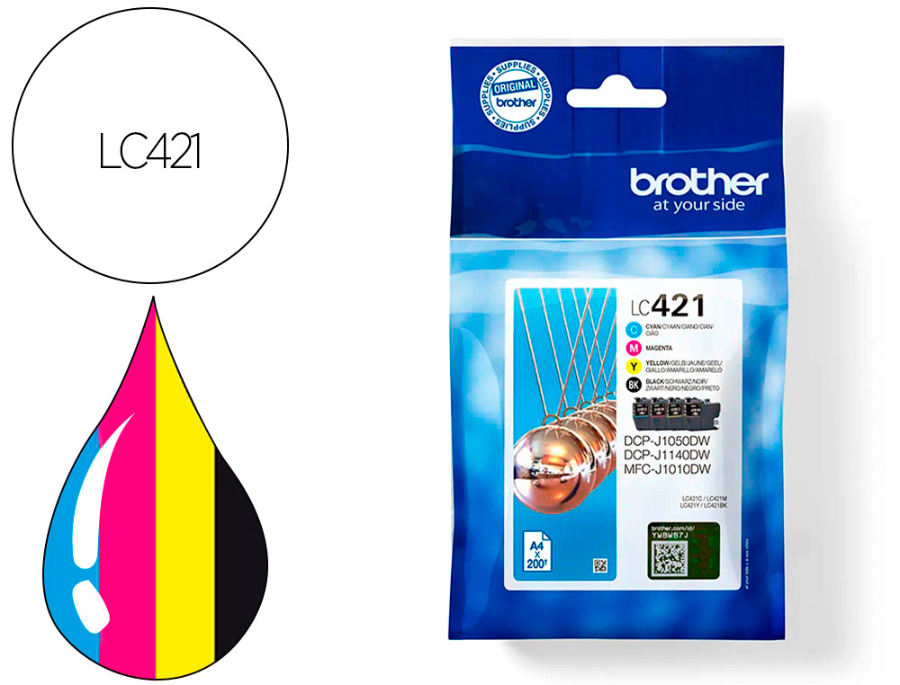 INK-JET BROTHER LC421VAL DCP-J1050DW / DCP-J1140DW / MFC-J10 PACK 4 COLORES 200 PAGINAS