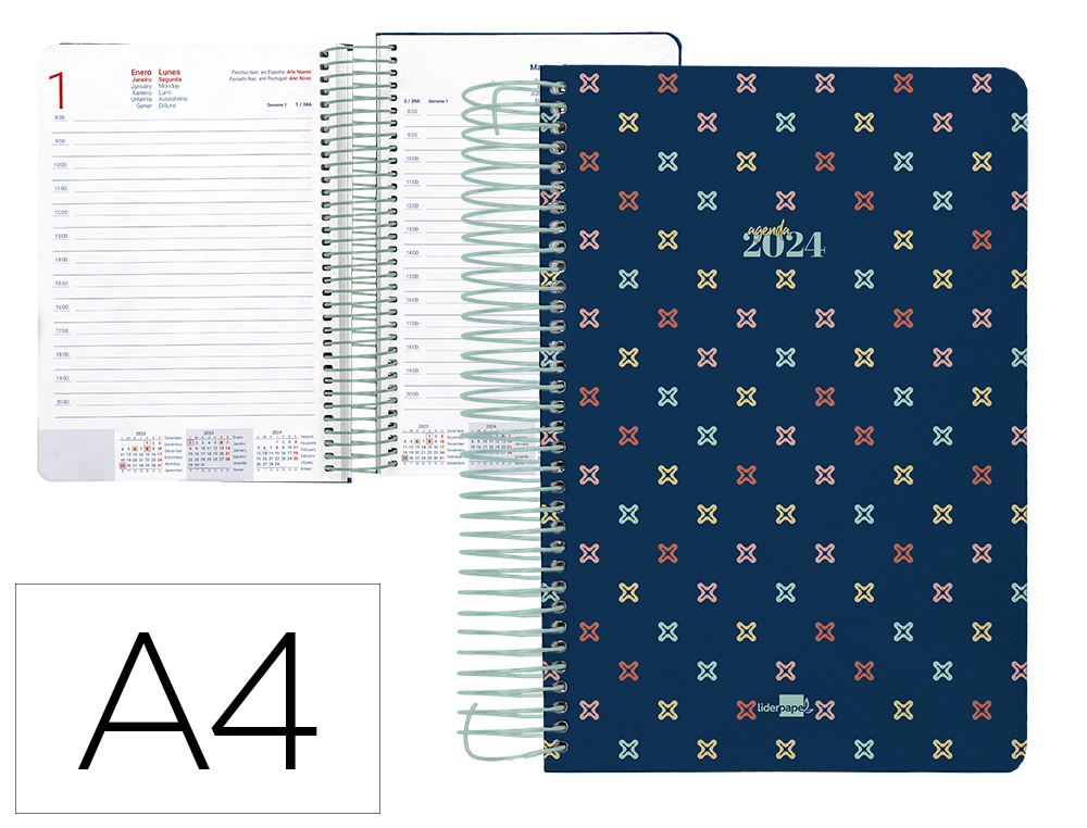 AGENDA ESPIRAL LIDERPAPEL PERISSA A4 2024 DIA PAGINA PAPEL 80 GR DISEO CROSS