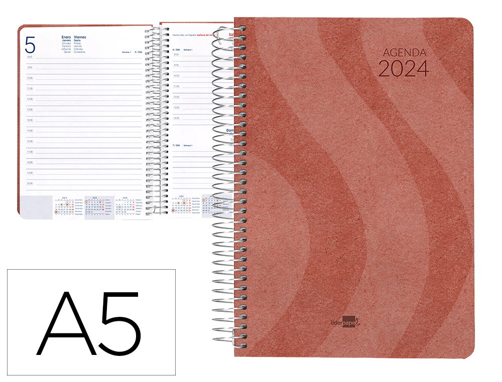 AGENDA ESPIRAL LIDERPAPEL SYROS 15X21 CM 2024 DIA PAGINA SIMPLE ESPIRAL COLOR ROJO PAPEL 60 GR