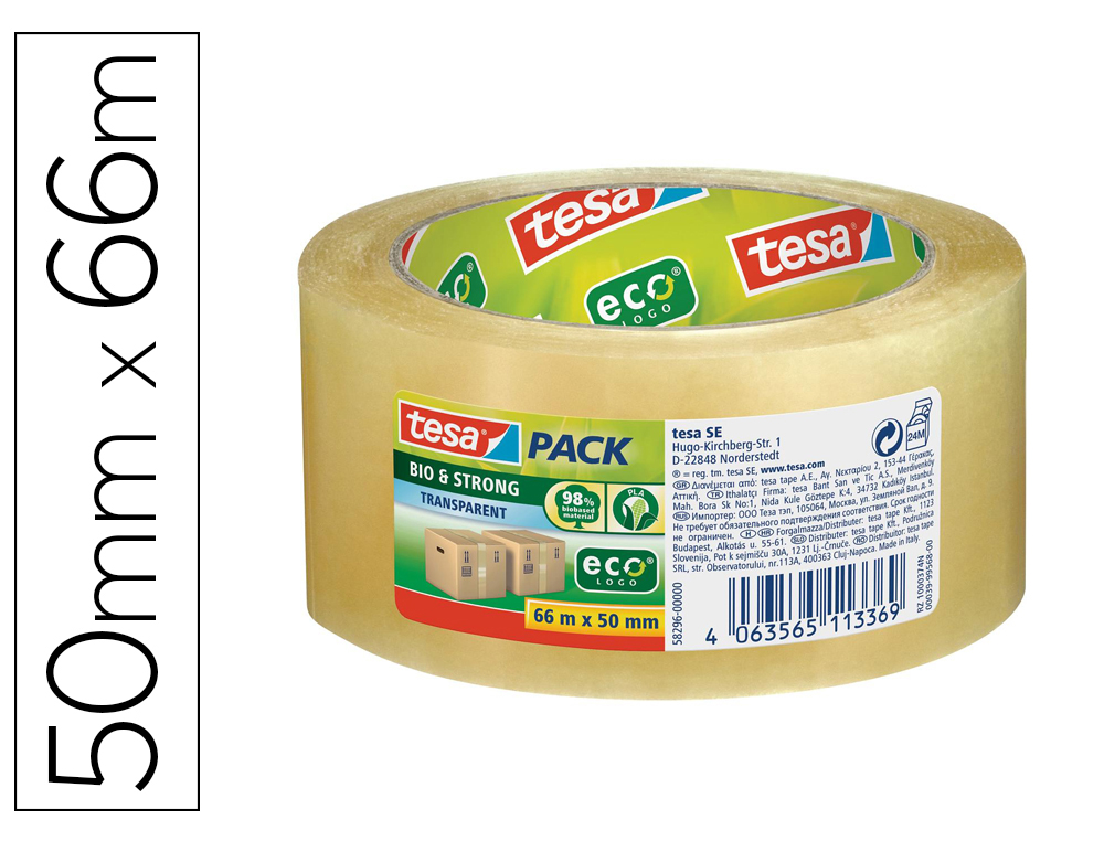 CINTA ADHESIVA TESA ECO BIO & STRONG TRANSPARENTE 66 MT X 50 MM PARA EMBALAJE