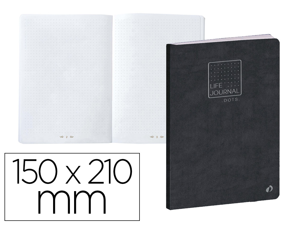 LIBRETA QUO VADIS LIFE JOURNAL DOTS METODO BULLET 15X21 CM 215 HOJAS 90 GR TAPA NEGRA