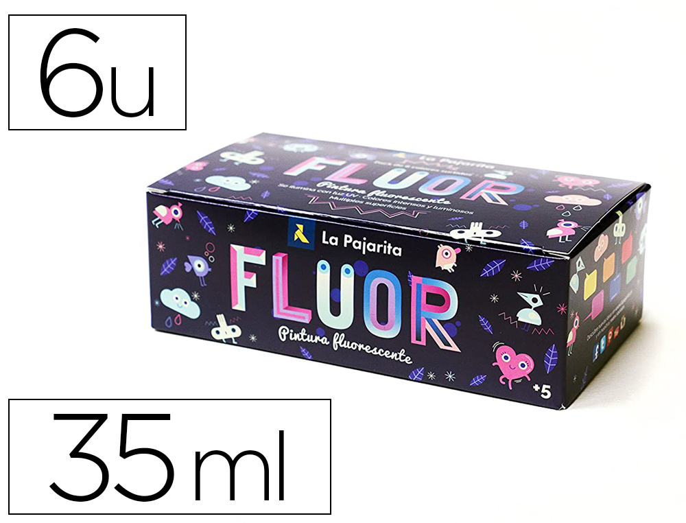 PINTURA ACRILICA LA PAJARITA FLUORESCENTE 35 ML CAJA DE 6 UNIDADES COLORES SURTIDOS