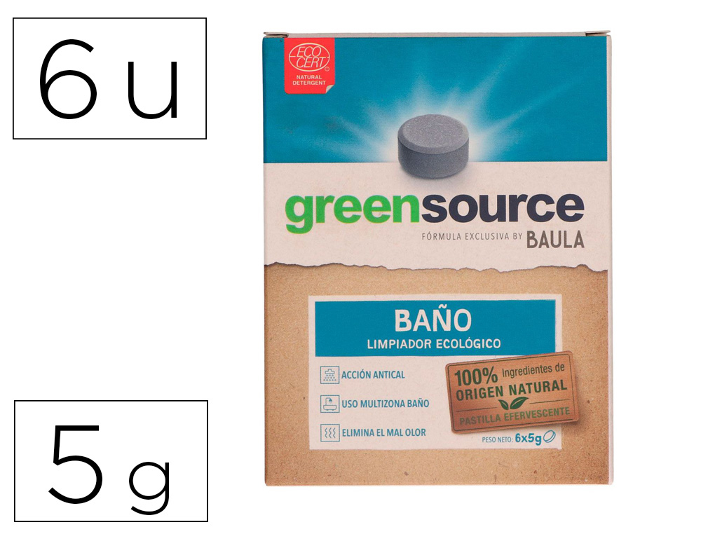 LIMPIADOR DE BAOS BUNZL GREENSOURCE ECOLOGICO PASTILLA DE 5 GR PAQUETE DE 6 UNIDADES