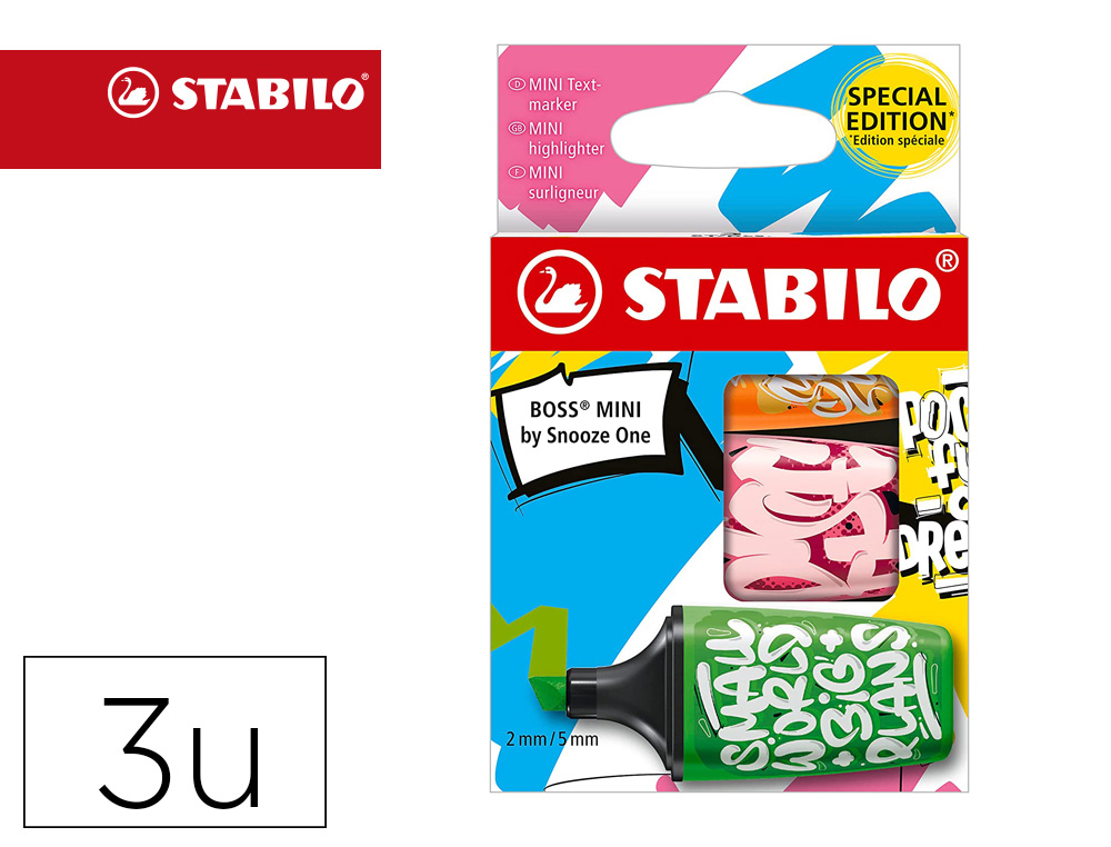 ROTULADOR STABILO BOSS MINI FLUORESCENTE BY SNOOZE ONE ESTUCHE DE 3 UNIDADES COLORES SURTIDOS