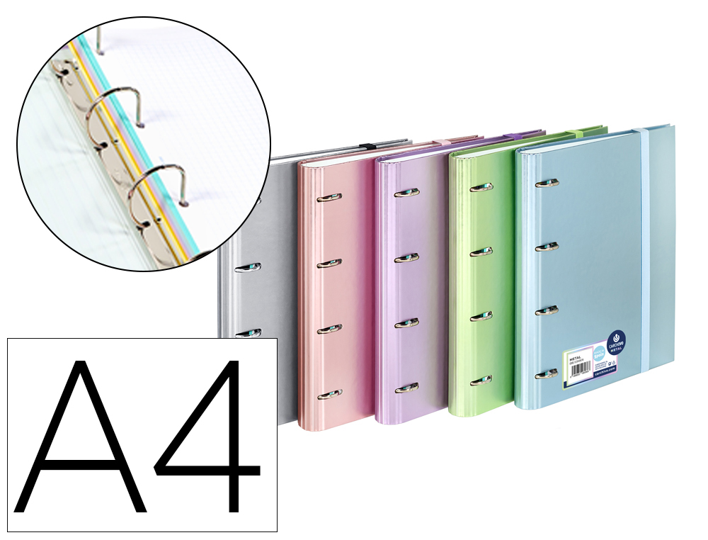 CARPETA 4 ANILLAS DE 35 MM CARCHIVO DIN A4 POLIPROPILENO CON RECAMBIO COLORES METALIZADOS