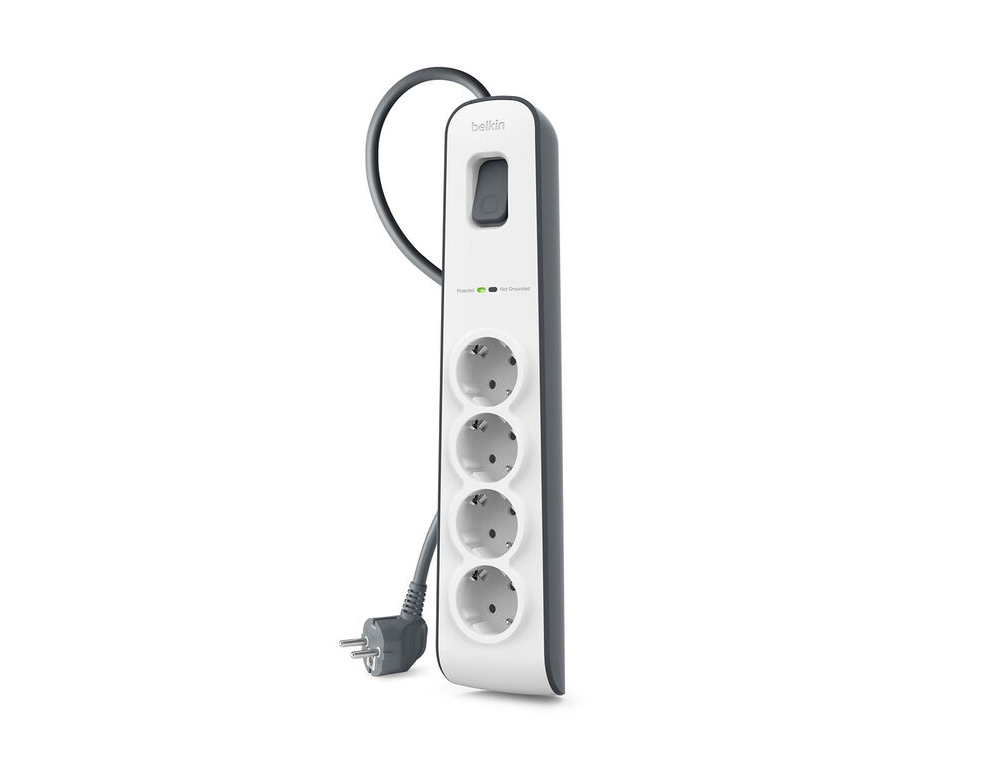 REGLETA BELKIN BSV400VF2M DE PROTECCION CONTRA SOBRETENSIONES 4 TOMAS BOTON DE APAGADO Y ENCENDIDO COLOR