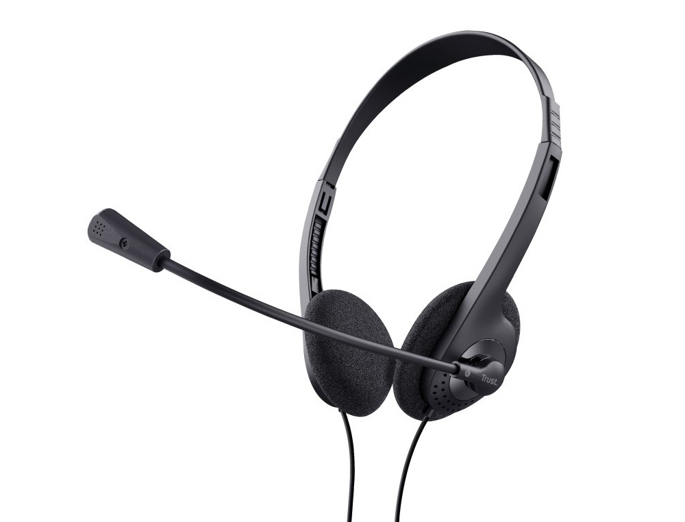 AURICULAR TRUST BASICS CON MICROFONO AJUSTABLE JACK 3.5 LONGITUD CABLE 180 CM COLOR NEGRO