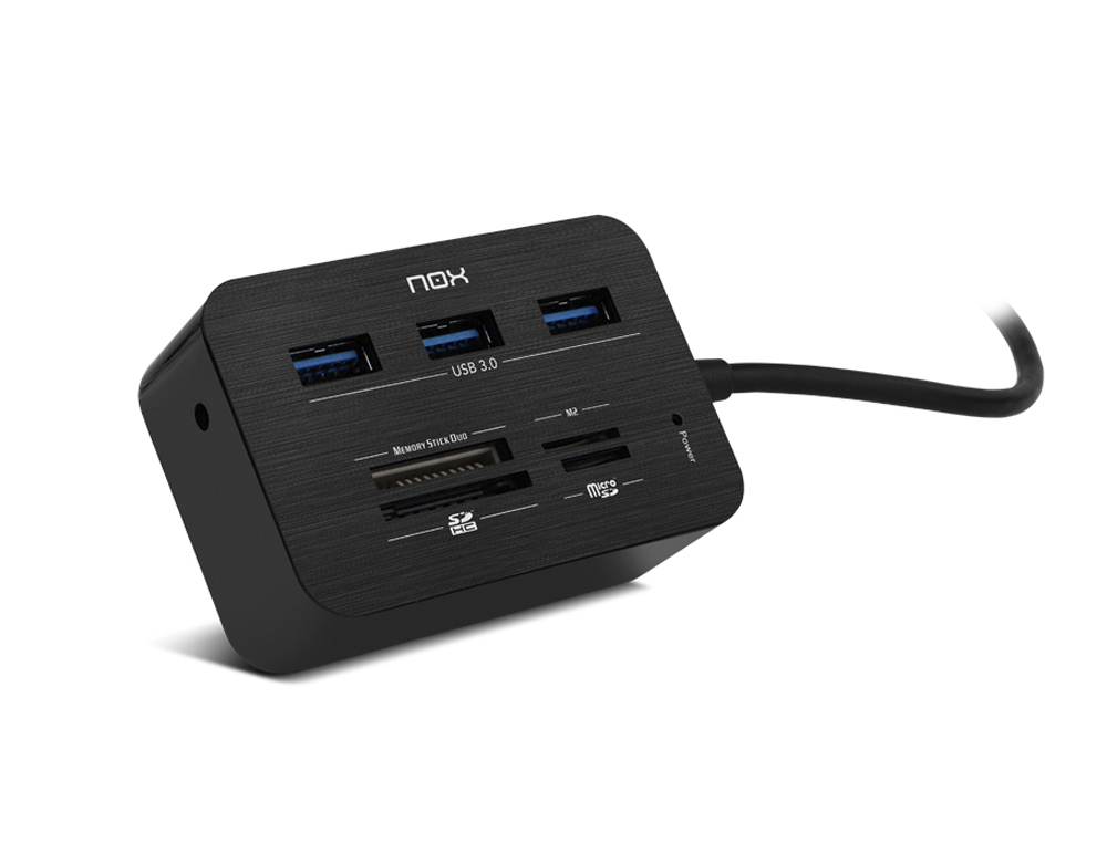 HUB NOX CON LECTOR DE TARJETAS 3XUSB 3.0 COLOR NEGRO