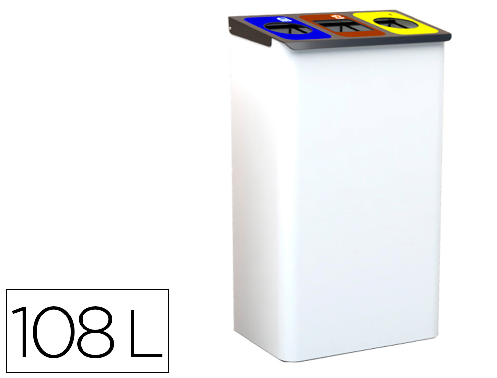 PAPELERA METALICA SIE PARA RECICLAJE CON 3 DEPARTAMENTOS 108 LITROS COLOR BLANCO 830X500X260 MM