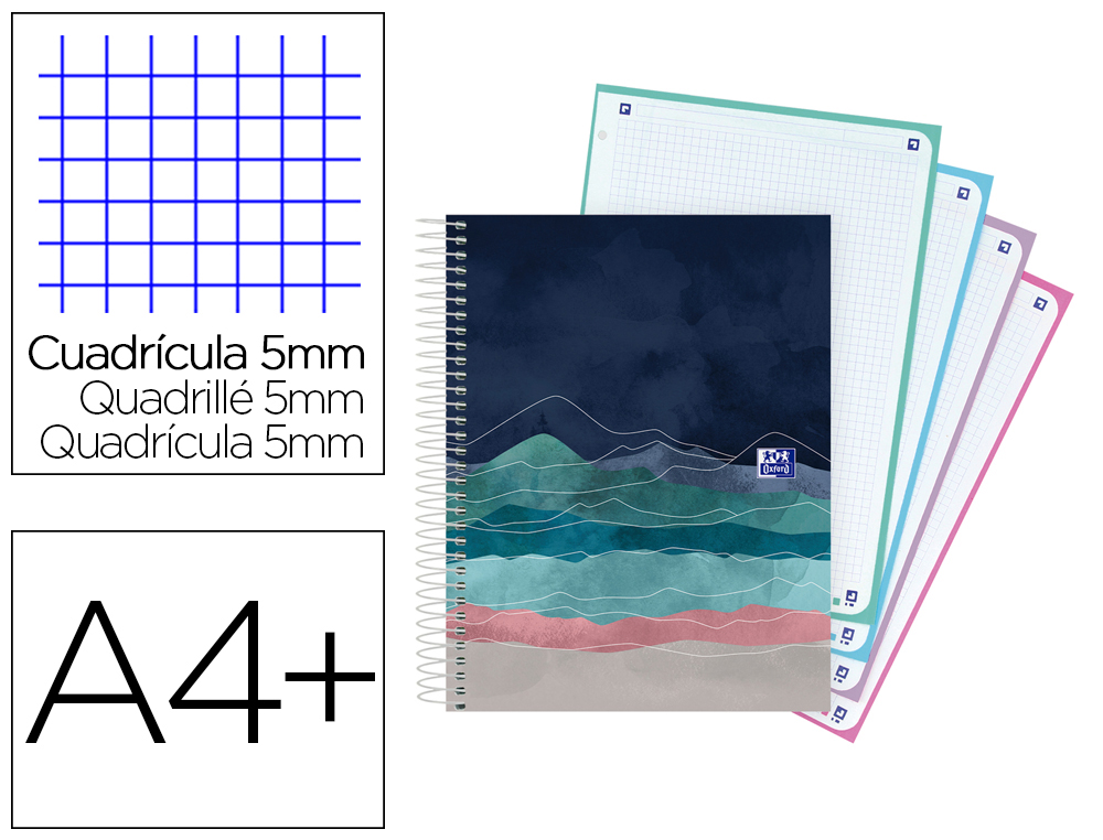CUADERNO ESPIRAL OXFORD EUROPEANBOOK 5 ICE EXPLORER DIN A4+ 120 HOJAS CUADRO 5 MM