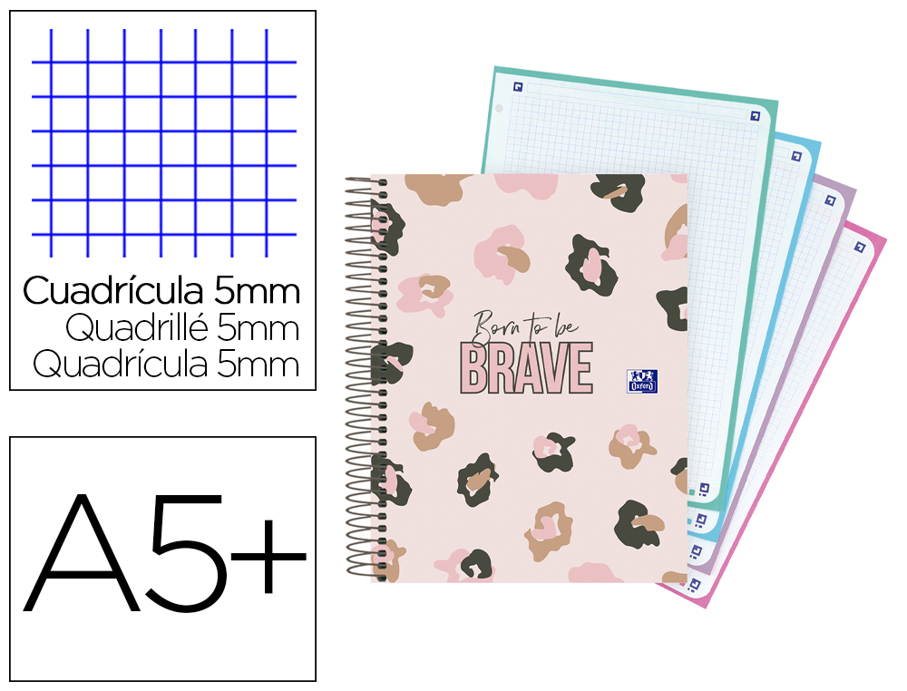 CUADERNO ESPIRAL OXFORD EUROPEANBOOK 4 ANIMAL PRINT DIN A5+ 120 HOJAS CUADRO 5 MM