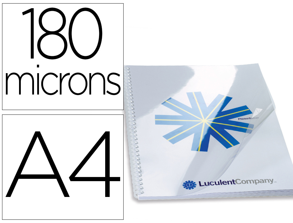 TAPA DE ENCUADERNACION GBG PVC CRISTAL TRANSPARENTE 180 MC DIN A4 PACK DE 100 UNIDADES