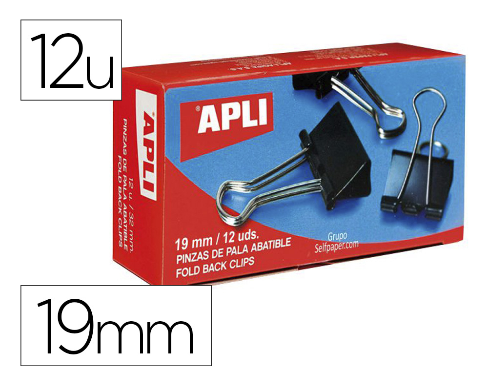 PINZA METALICA APLI REVERSIBLE 19 MM CAJA DE 12 UNIDADES