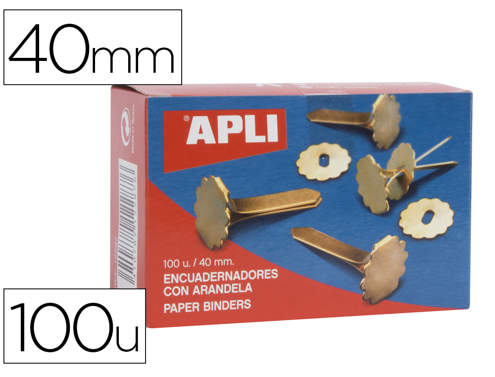 ENCUADERNADORES APLI LATONADOS CON ARANDELA 40 MM CAJA DE 100 UNIDADES