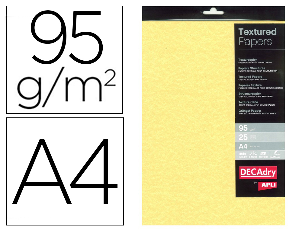 PAPEL PERGAMINO APLI DIN A4 ORO 95G/M2 PAQUETE DE 25 HOJAS