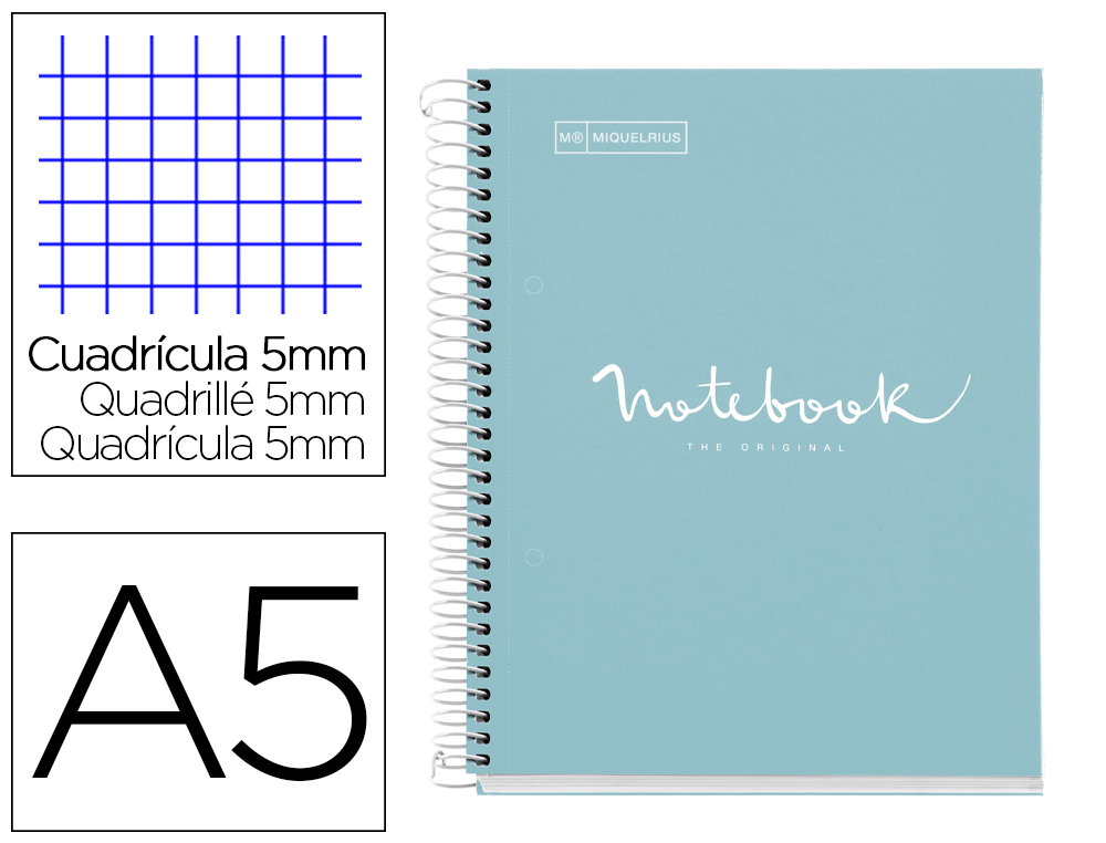 CUADERNO ESPIRAL MIQUELRIUS NOTEBOOK 1 EMOTIONS TAPA FORRADA DIN A5 MICROPERFORADO 80 HOJAS 90G/M2 CUADRO 5 MM