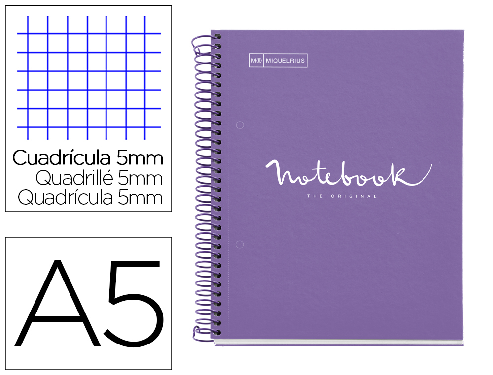 CUADERNO ESPIRAL MIQUELRIUS NOTEBOOK 1 EMOTIONS TAPA FORRADA DIN A5 MICROPERFORADO 80 HOJAS 90G/M2 CUADRO 5 MM