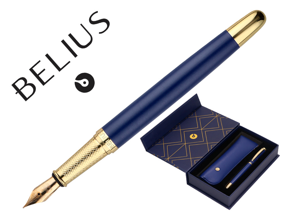 PLUMA Y ESTUCHE BELIUS SOIREE COLOR ART DECO AZUL MARINO Y DORADO TINTA AZUL CAJA DE DISEO