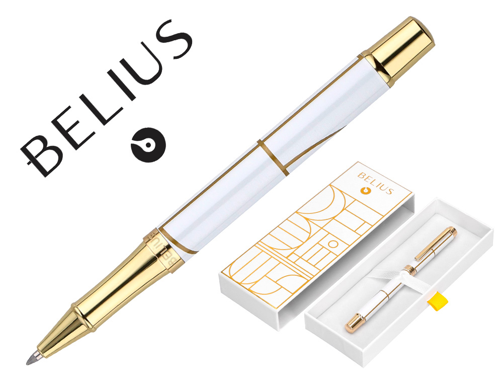 ROLLER BELIUS CARTE BLANCHE COLOR BLANCO Y DORADO TINTA NEGRA CAJA DE DISEO