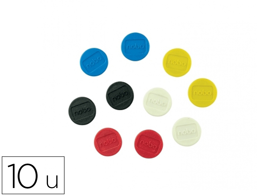 IMAN PARA SUJECION NOBO 24 MM DIAMETRO CAJA DE 10 UNIDADES COLORES SURTIDOS