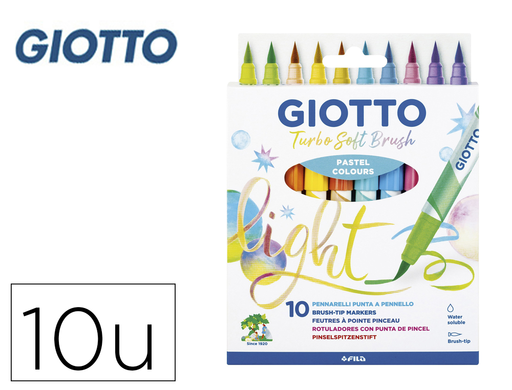 ROTULADOR GIOTTO TURBO SOFT BRUSH PASTEL PUNTA DE PINCEL CAJA DE 10 UNIDADES COLORES SURTIDOS